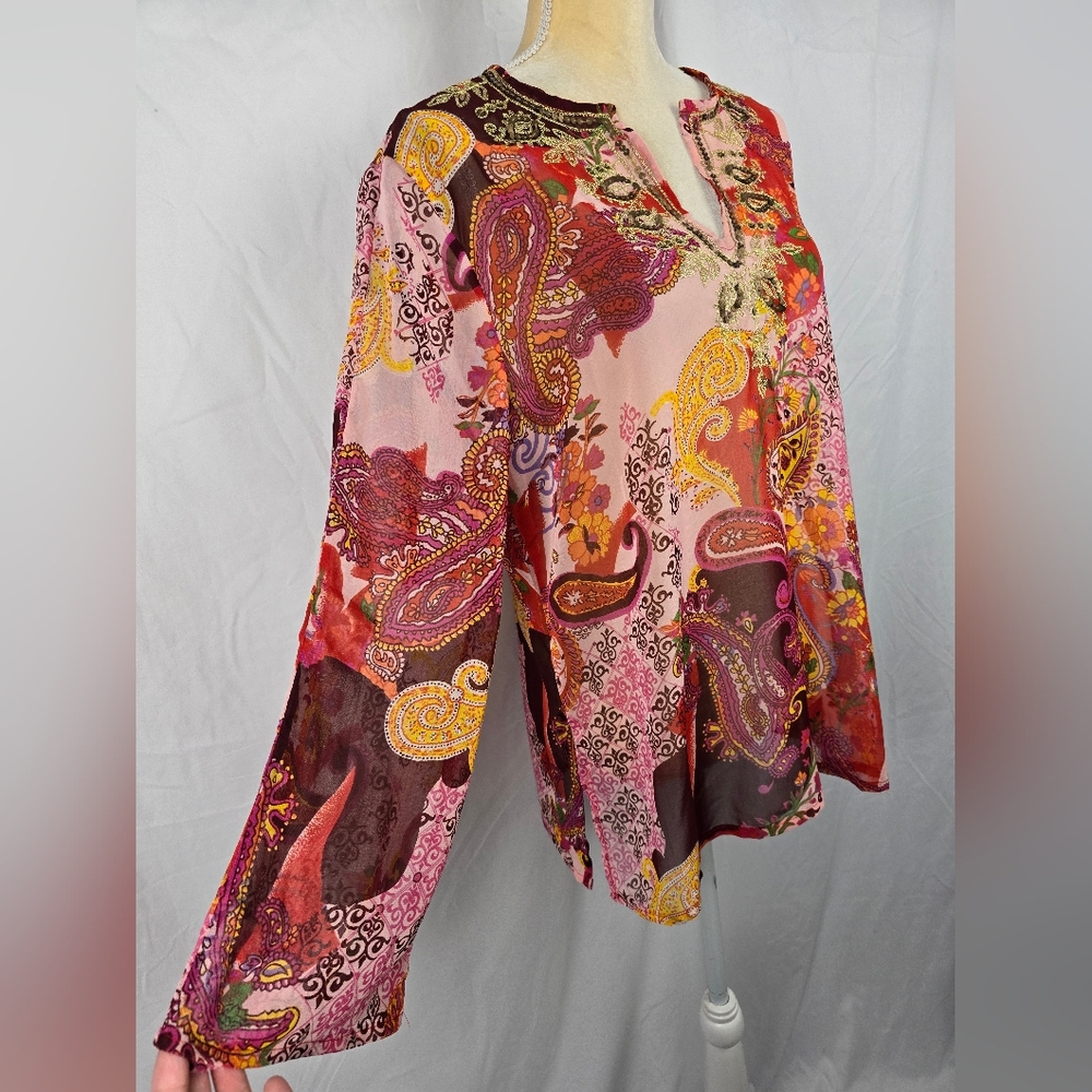 Millenium Multicolored Embroidered Sequined Sheer… - image 3